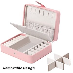 QBestry Travel Jewelry Organizer for Women Girls Stud Earring Organizer, Travel Jewelry Case Earring Jewelry Box for Girls Mini Earring Box Holder Storage Case Organizer for Necklace Rings, Light Pink