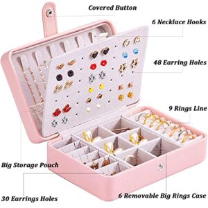 QBestry Travel Jewelry Organizer for Women Girls Stud Earring Organizer, Travel Jewelry Case Earring Jewelry Box for Girls Mini Earring Box Holder Storage Case Organizer for Necklace Rings, Light Pink