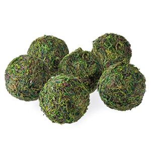 ka home decorative green moss balls set of 6 – natural orbs for centerpiece, tray, bowl or table decorations – artificial moss decor spheres – 3.5 inch each