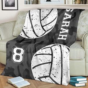 custom gift for black camo pattern volleyball ball personalized name number premium quality sherpa fleece throw blanket 3d printed warm fluffy cozy soft tv bed couch comfy microfiber velvet plush