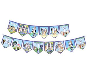 jewelesparty 13pc 10ft xl square banner bluey dog puppy pawty. blue party supplies decorations theme idea celebration happy birthday