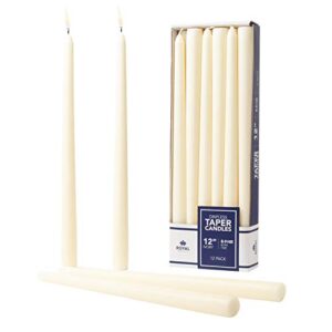 royal imports unscented taper candles, elegant premium quality, dripless & smokeless, hand-dipped dinner candles for wedding, holiday, home decor – 9 hour burn time – set of 12 (12 inch, ivory)