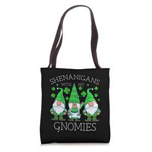 gnome st patricks day shenanigans gnomies shamrock gnomes tote bag