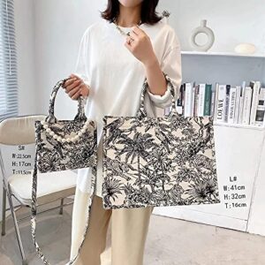 Fashion luxury tote bag cotton linen one shoulder handbag large capacity jacquard embroidery retro exquisite graffiti(L)