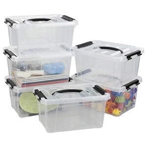 fiazony clear plastic storage bins, multi-purpose container with lid, 5.5 l, pack of 6