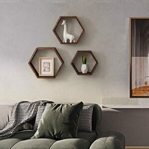 Coral Flower Rustic Wall Mounted Hexagonal Floating Shelves – Set of 3 – Large, Medium and Small – Screws and Anchors Included - Farmhouse Shelves for Bedroom, Living Room and More,Torched Grey