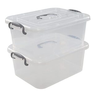 fiazony 8 l plastic clear storage box, 2-pack storage latch box with lid