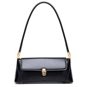 small clutch shoulder bag for women leather mini tote handbag purse with buckle closure (black)