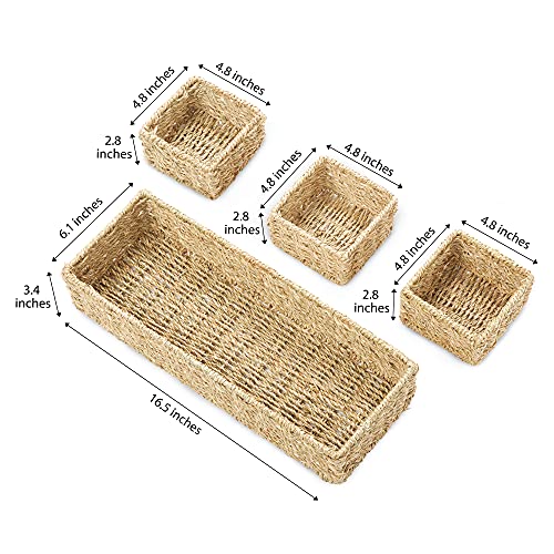 Americanflat Seagrass Storage Baskets - Set of 4 - Handwoven and Decorative for Organizing at Home - 1 Large and 3 Small Wicker Nesting Baskets (Natural Color)