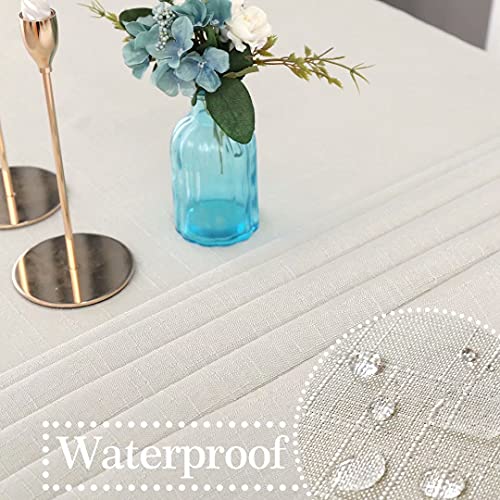 MikiUp Faux Linen Rectangle Tablecloth - Waterproof and Washable Slubby Textured Weaves Table Cloth, Indoor & Outdoor Table Cover for Kitchen Party and Banquets, Beige 58 x 84 Inch