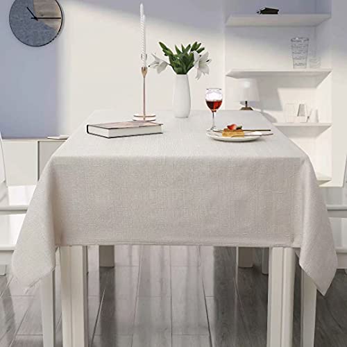MikiUp Faux Linen Rectangle Tablecloth - Waterproof and Washable Slubby Textured Weaves Table Cloth, Indoor & Outdoor Table Cover for Kitchen Party and Banquets, Beige 58 x 84 Inch