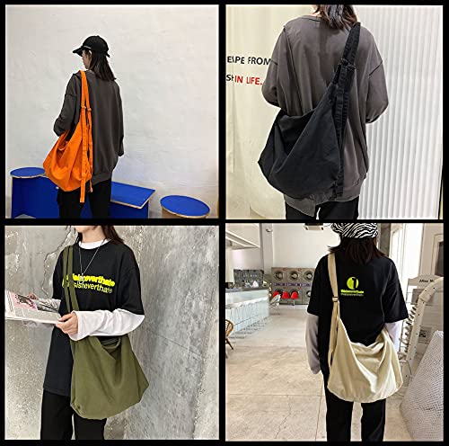 HUALEENA Women's Large Capacity Canvas Bag Crossbody Bag Casual Hobo Bag Shoulder Bag Shopping Bag Unisex (Black)