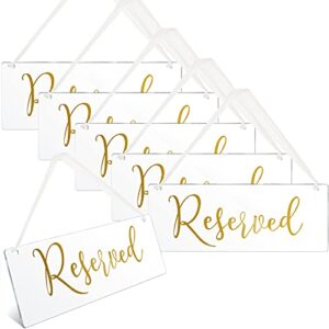 6 pcs reserved signs for wedding chairs reserved chair signs reserved hanging sign reserved signs for wedding reserved seating signs for chairs acrylic handmade seat signs with ribbon(gold)