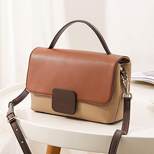 EUNI Genuine Leather Small Handbags for Women Shoulder Bags with Handle, Women's Crossbody Bags (Brown)