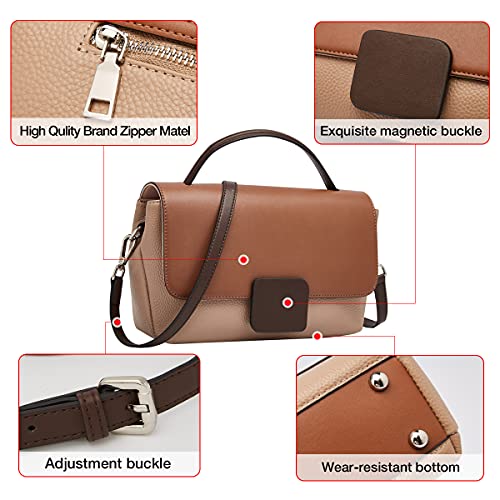 EUNI Genuine Leather Small Handbags for Women Shoulder Bags with Handle, Women's Crossbody Bags (Brown)