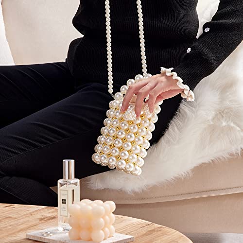 Grandxii Pearl Clutch Purse White Summer Handbag Evening Bag Beaded bag For Women Small Bag Mini Bag