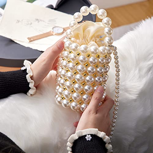 Grandxii Pearl Clutch Purse White Summer Handbag Evening Bag Beaded bag For Women Small Bag Mini Bag