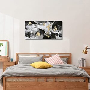 Pigort Canvas Wall Art Shiny Gold and Black White Abstract Canvas Print Wall Decor Large Abstract Painting Modern Home Office Wall Decoration, 20x40 Inch