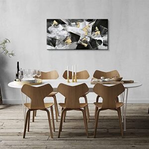 Pigort Canvas Wall Art Shiny Gold and Black White Abstract Canvas Print Wall Decor Large Abstract Painting Modern Home Office Wall Decoration, 20x40 Inch