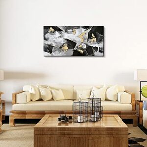 Pigort Canvas Wall Art Shiny Gold and Black White Abstract Canvas Print Wall Decor Large Abstract Painting Modern Home Office Wall Decoration, 20x40 Inch
