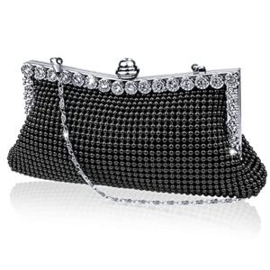 selftek black clutch purses evening bag for women, sparkly rhinestone purses crystal bag with short & long chain for women wedding prom party
