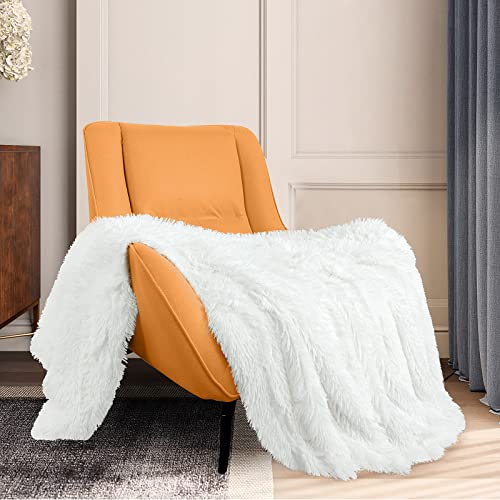 Soft Fuzzy Faux Fur Throw Blanket,50"x60",Reversible Lightweight Fluffy Cozy Plush Fleece Comfy Furry Microfiber Decorative Shaggy Blanket for Couch Sofa Bed,Pure White