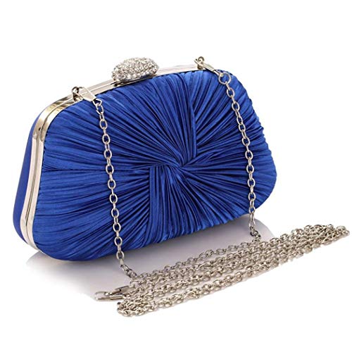 Womens Clutch Bag,Pleated Satin Handbag Lady Pleated Bow Purse Bag with Chain for Prom Wedding Evening Party (Silver)