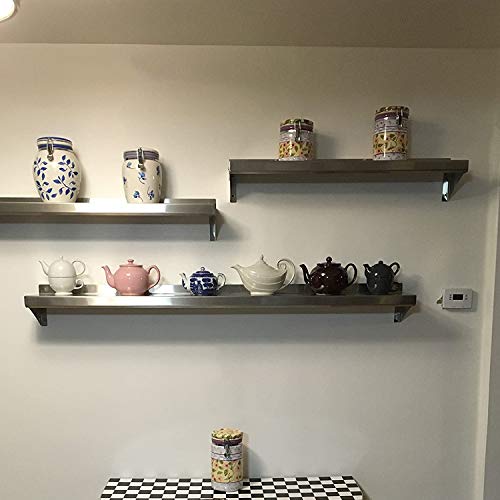 MYOYA Stainless Steel Shelf 12" x 48" 280lbs Heavy Duty Metal Shelves NSF Commercial Wall Mounted Floating Shelving with Backsplash and Brackets for Kitchen Restaurant Bar Hotel and Garage