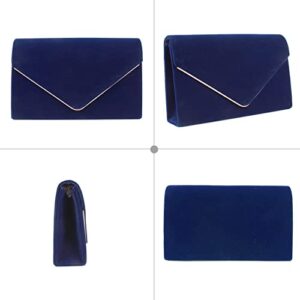 Quniko Elegant Faux Suede Clutch Evening Wedding Handbag Envelope Purse with Chain, Diamond Blue