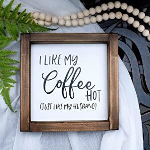 Lavender Inspired I Like My Coffee Hot, Just Like My Husband-Funny Coffee Signs for Kitchen Decor-Farmhouse Coffee Bar Decor Signs -Tiered Tray Signs-Rustic Coffee Sign with Funny Quote-, 7x7