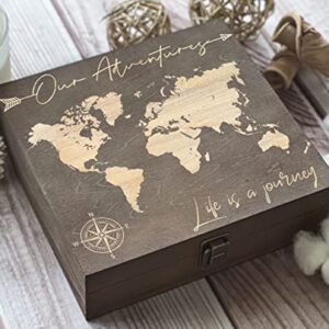 Our Adventures Box, 8.5 in x 8 in x 2.5 in, Wooden Box, Keepsake Box, Memory Box, Gift box, 5th Anniversary Gift, Unique Gift Ideas, Travel, Wooden Anniversary Gift