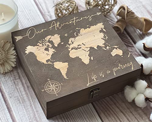 Our Adventures Box, 8.5 in x 8 in x 2.5 in, Wooden Box, Keepsake Box, Memory Box, Gift box, 5th Anniversary Gift, Unique Gift Ideas, Travel, Wooden Anniversary Gift