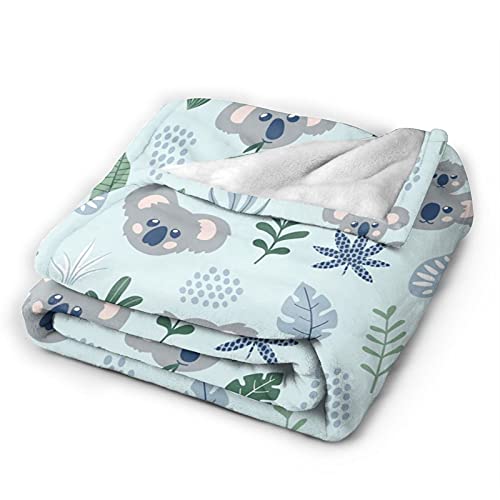 Cute Koala Flannel Blanket Air Conditioning Throw Blanket, Super Soft Lightweight Fluffy Cozy Warm Microfleece Plush Blanket for Summer Couch Bed Sofa 50"x60"