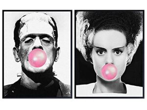frankenstein scary movie wall art – home theater decor – vintage hollywood monster horror movie – goth, gothic gifts – men, teens, kids bedroom – funny photo room decorations pictures