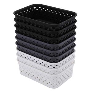 Bekith 9-Pack Small Plastic Storage Basket, Woven Basket Bin for Closet Organization, De-Clutter, Accessories, Toys, Cleaning Products, 7.7" x 5.4" x 2.4"