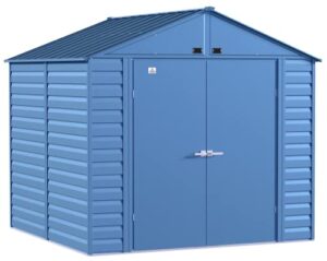 arrow shed select 8′ x 8′ outdoor lockable steel storage shed building, blue grey