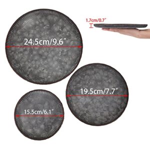 Hipiwe 3PCS Industrial Metal Iron Tray Round Galvanized Serving Tray Rustic Farmhouse Style Home Decorative Tray for Weddings Parties Coffee Table Centerpiece (9.6" + 7.7" + 6.1 ")