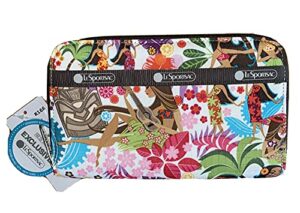 lesportsac sweet wahine hawaii exclusive lily wallet, style 6506/color k168, hula girls, vibrant tropical paradise, hawaiian golden pineapples, colorful palm fronds