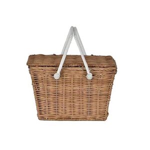 Cute Summer Bell Piki Basket Natural Vintage Rattan Woven Portable Picnic Basket Multifunctional Storage Box