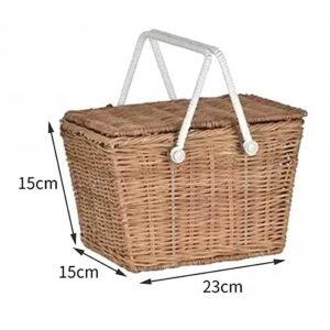 Cute Summer Bell Piki Basket Natural Vintage Rattan Woven Portable Picnic Basket Multifunctional Storage Box