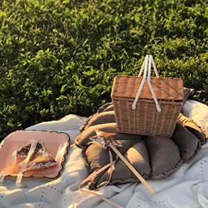Cute Summer Bell Piki Basket Natural Vintage Rattan Woven Portable Picnic Basket Multifunctional Storage Box