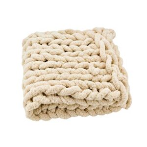 Lake Island Chunky Yarn Blanket NO Shedding Super Soft Chenille - Handmade 50"x60" Luxurious Chunky Throw Blanket for Bed, Sofa Chunky Knit Throw Boho Decor Thick Chunky Knit Blanket Throw Tan/Camel