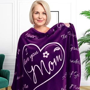 gifts for mom, mom blanket from daughter, mom gifts, mothers day gifts from daughter, gifts for anniversary mom birthday gifts, i love you mom blanket, throw blanket 65″ × 50″ (purple)
