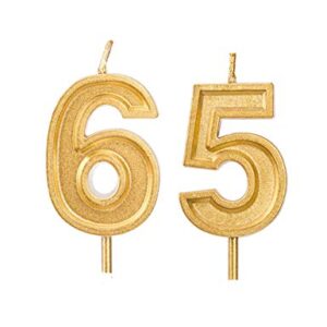 2.76 inch Gold 65th Birthday Candles,Number 65 Cake Topper for Birthday Decorations