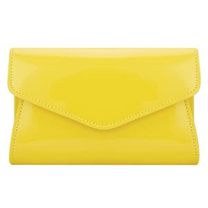 ZIUMUDY Patent Leather Evening Bags Envelope Clutches Shoulder Chain Bag Wallet Purse Handbag (Yellow)