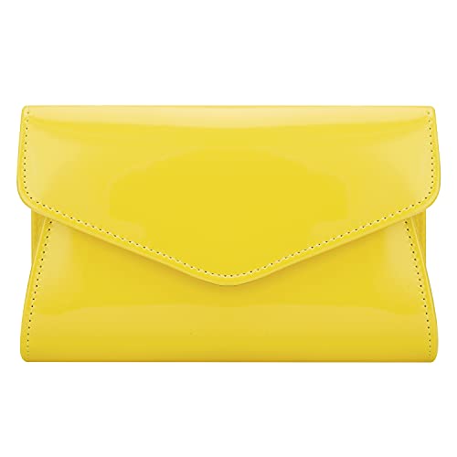 ZIUMUDY Patent Leather Evening Bags Envelope Clutches Shoulder Chain Bag Wallet Purse Handbag (Yellow)