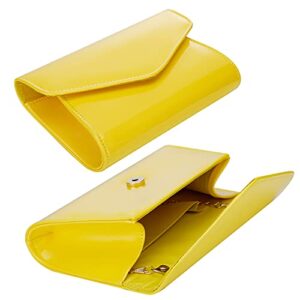 ZIUMUDY Patent Leather Evening Bags Envelope Clutches Shoulder Chain Bag Wallet Purse Handbag (Yellow)