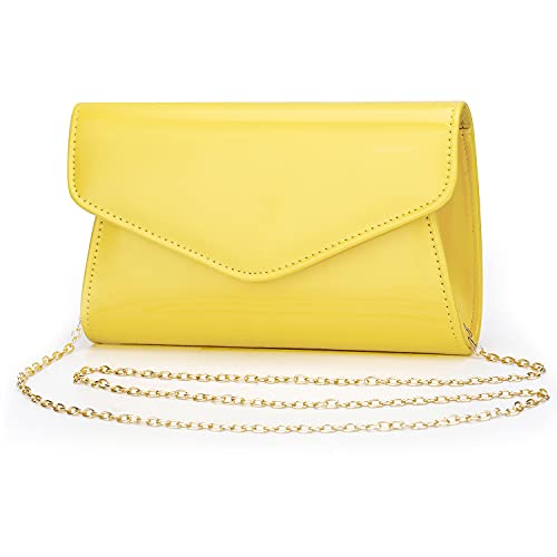 ZIUMUDY Patent Leather Evening Bags Envelope Clutches Shoulder Chain Bag Wallet Purse Handbag (Yellow)