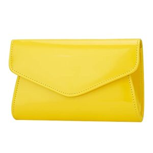 ZIUMUDY Patent Leather Evening Bags Envelope Clutches Shoulder Chain Bag Wallet Purse Handbag (Yellow)