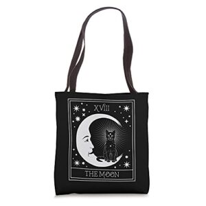 Tarot Card Crescent Moon and Black Cat Cosmic Graphic Tote Bag